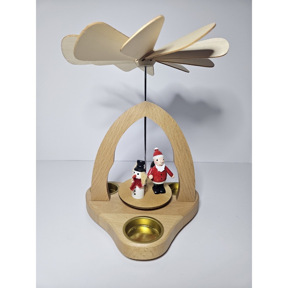 Saico German Wooden Christmas Pyramid 1-Tier Table Carousel Santa Snowman 9.5"